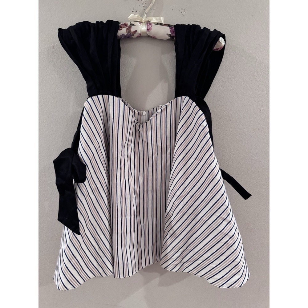 Style Mafia 100% Linen Cottagecore Top Blue White Striped Bow Detail Medium‎ - Picture 2 of 8